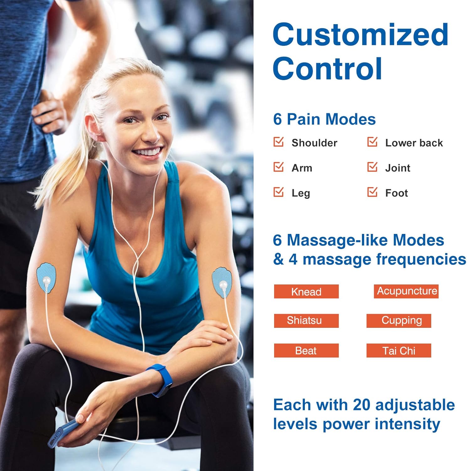 Mollan Dual Channel TENS Unit 24 Modes Electronic Pulse Back Massager with 12 Electrode Pads, EMS Muscle stimulator Therapy for Body Building, Neck, Shoulder, Leg, and Arthritis Pain Relief（Navy blue）: Health & Personal Care