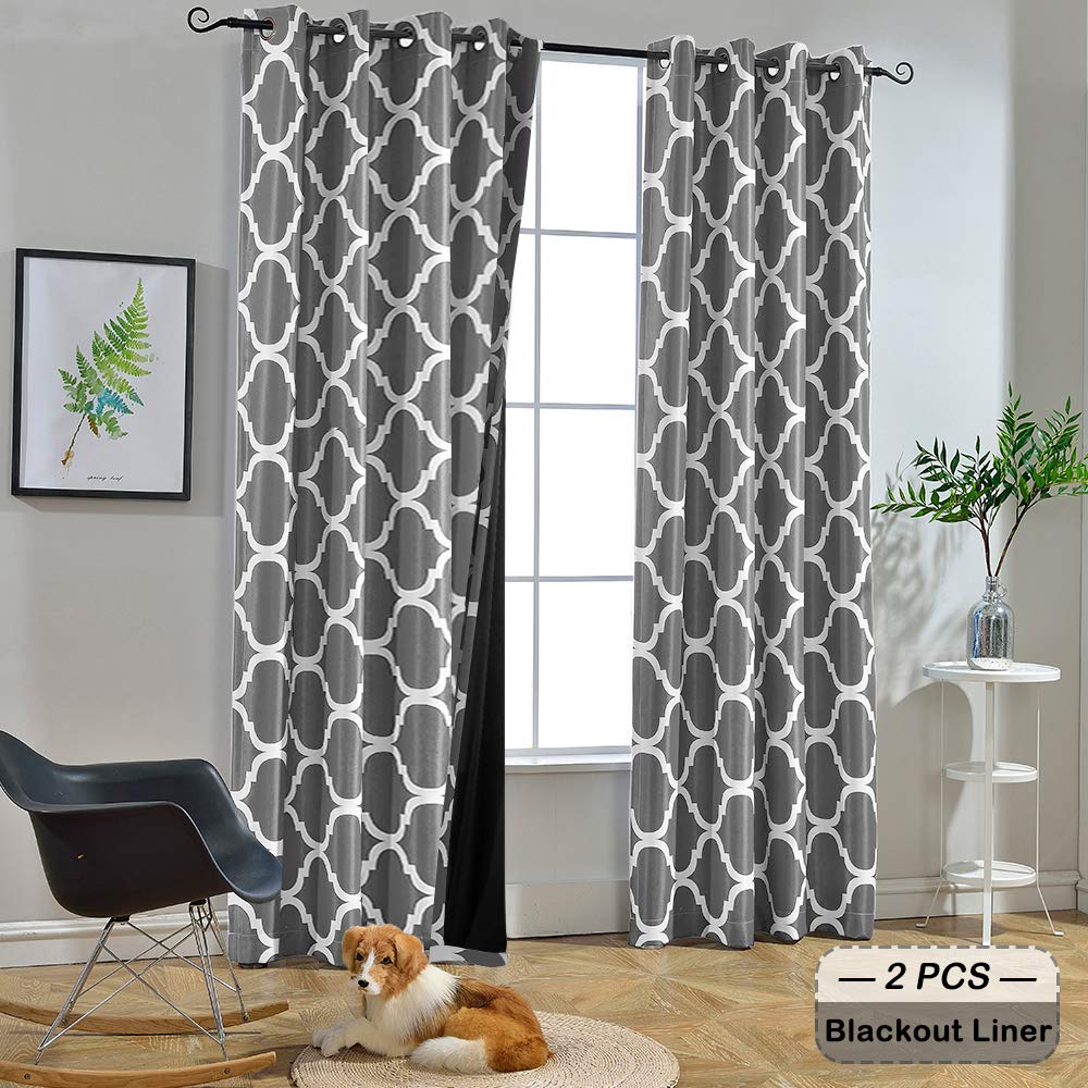 Photo 1 of Melodieux Moroccan Blackout Curtains 84 Inches Long for Bedroom Living Room, Thermal Insulated Light Blocking Curtains with Black Lining, Grey Black Out Window Drapes 2 Panels Set Grommet