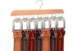GIVEDOUA Belt Organizer,Hanging Tie Belt Rack, Belt Holder for Storage, Sturdy Wood Tie Belt Hanger for Closet Organizer,14 R