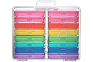 Party Club of America PCA Photo Storage Box 4" x 6" Cases With Handle - 16 Inner Keeper, Large Organizer, Plastic Craft Case for Stickers, Stamps, Jigsaw, Vegetable Seeds