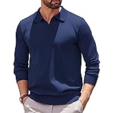 COOFANDY Long Sleeve Polo Shirts for Men Knit Polo Sweater Lightweight Ribbed Pullover Sweater