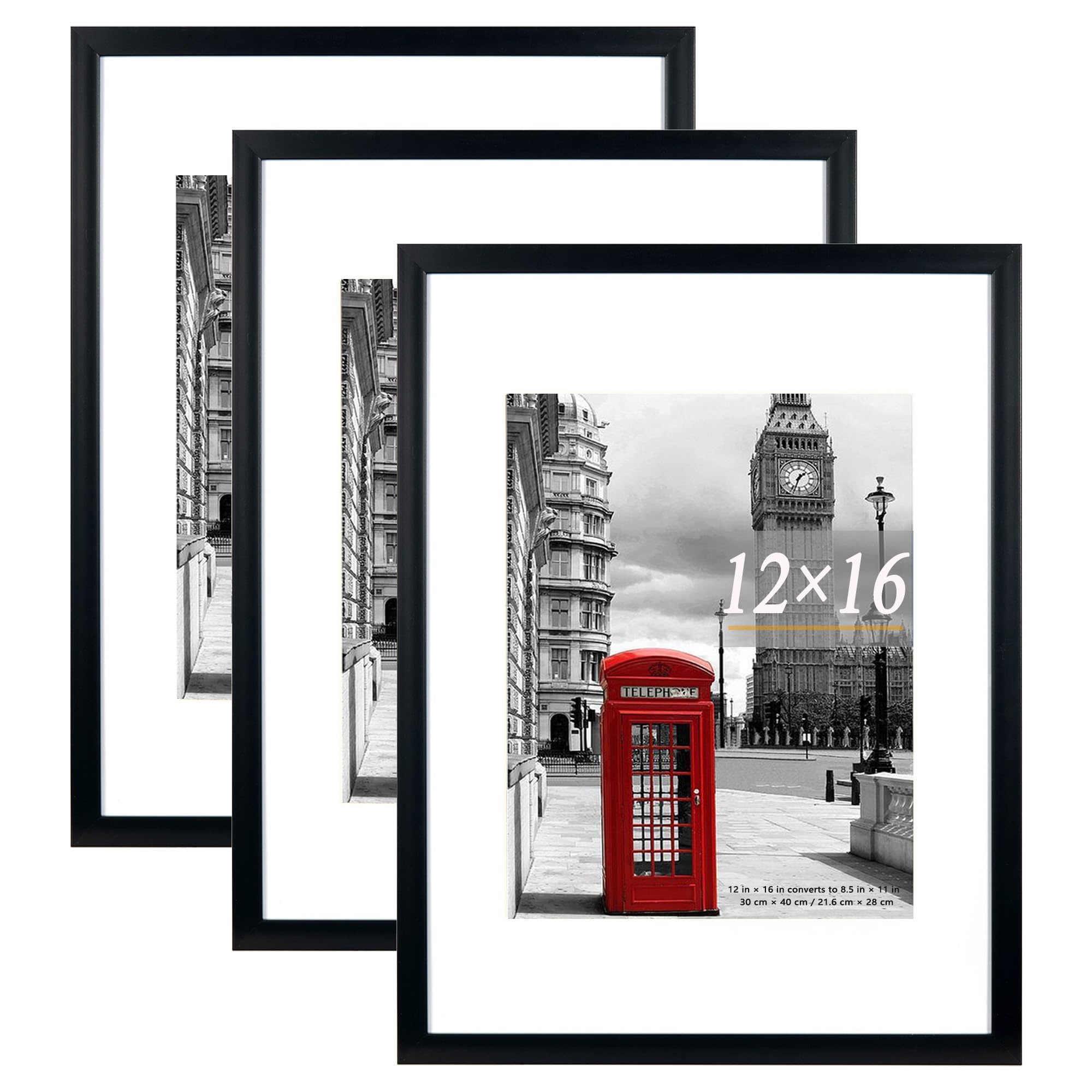 Scholar Tree Black Picture Frame 12x16 (30x40cm) with Mount for 8.5x11, Set of 3, 30x40cm Poster Frame,Wall Mountable — image 1