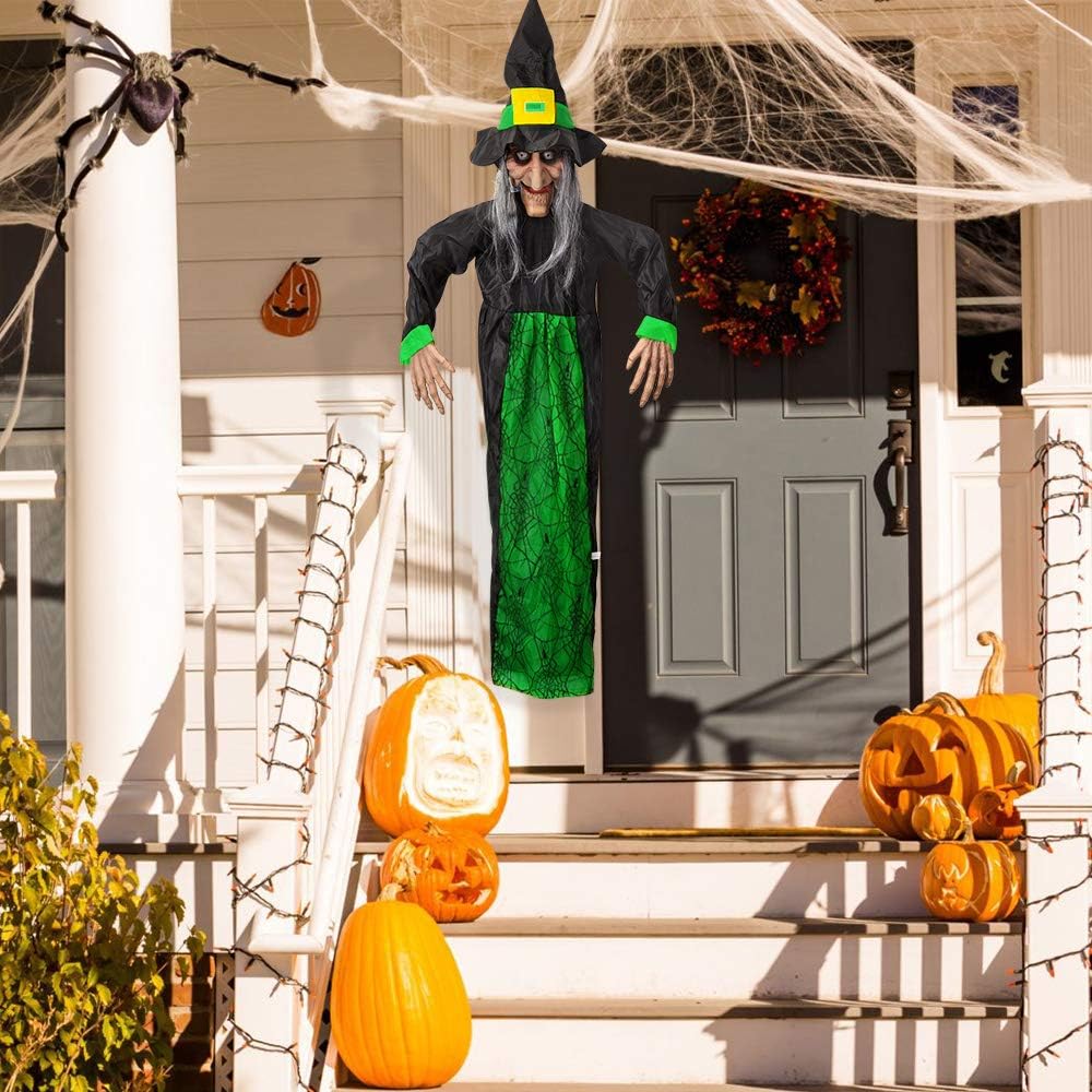 145cm Halloween Hanging Scary Talking Witch, Glowing Eyes Creepy