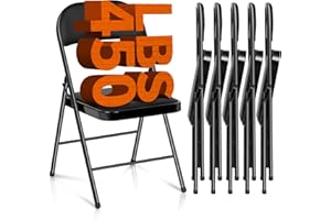 LUCKPRO 6 Pack Folding Chairs with Paded Cushion - Metal Chair with Sturdy Steel Frame 450lb Capacity and Comfortable Seat Heavy Duty Foldable Chair for Indoor/Outdoor Party, Wedding, Event(Black)