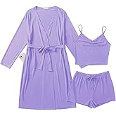 Ekouaer Rib Knit Pajamas Set for Women 3 Piece Lounge Sets Soft Cami and Shorts Pjs with Cardigan Loungewear S-XXL