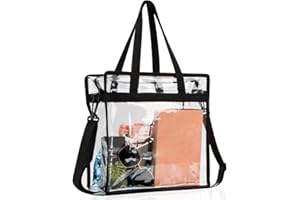 RAINFLOW Clear Bag For Stadium Events, 12x6x12, Black, Unisex-Adults, PVC, Zipper Closure, 2 Handles, Shoulder Strap, Sports-Fan Tote Bags