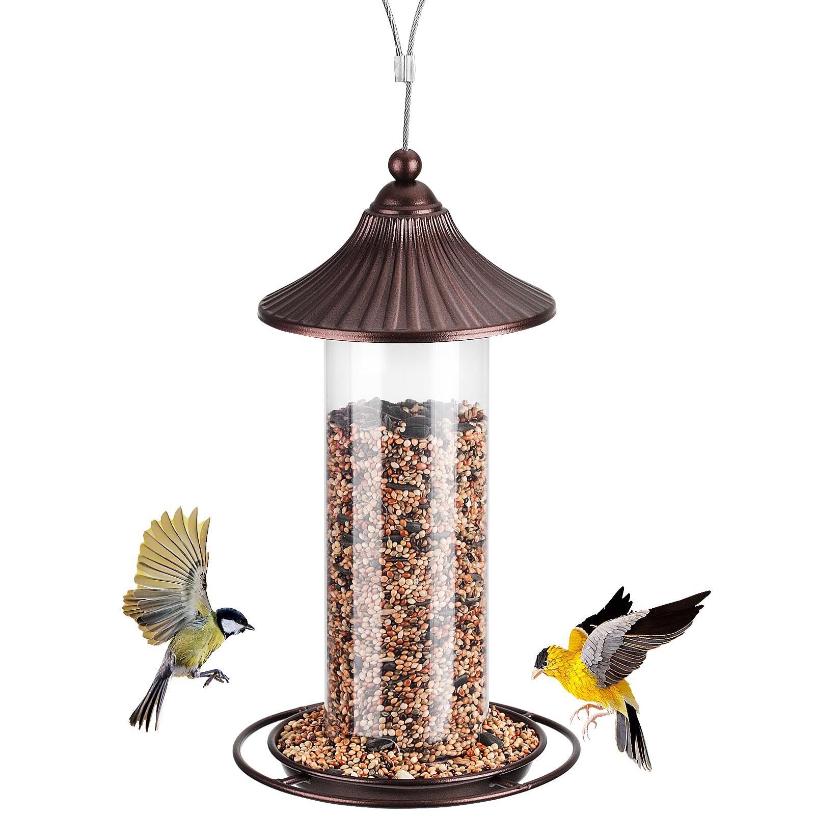 Outdoor Small Bird Feeder for Birds, Easy to Fill Design – Hanging Bird Feeder for Garden Yard, Outside,Trees, Metal and Plastic, 0.8 LBS Capacity