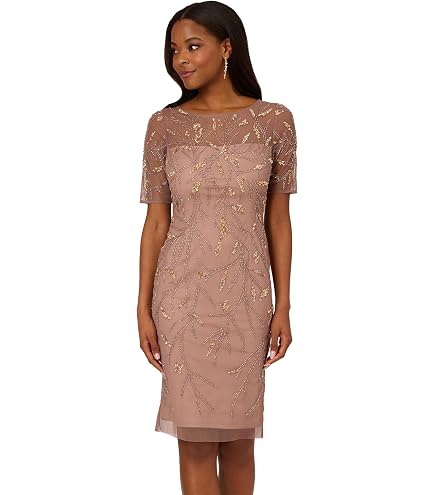 Papell Studio Women's Short Beaded Dress, Lead/Nude, 4 at Amazon Women's Clothing store