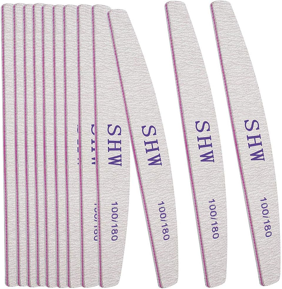 SHW 12pk Professional Nail File Set Double-Sided 100/180 Grit Emery Board