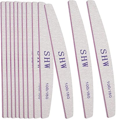 SHW 12pk Professional Nail File Set Double-Sided 100/180 Grit Emery Board