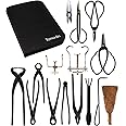 BambooMN 15 Piece Bonsai Master Tools Set with Case, Shears, Concave Cutter, Knob Cutter, Wire Cutter, Bonsai Trimming, Branch Bending, Beginner Friendly - 1 Set