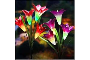 TONULAX Solar Lights Outdoor - Upgraded Garden Light, Multi-Color Changing Lily Solar Flower Lights for Patio,Yard Decoration, Bigger Flower and Wider Panel (2 Pack,Purple and Red)