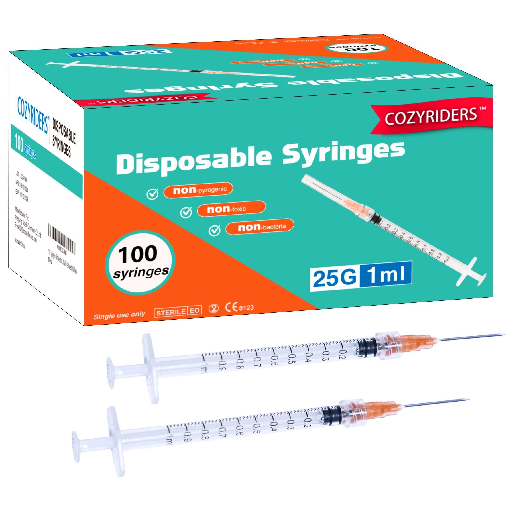 Photo 1 of 1ml ,100 Pack, 25G 1 inch Syringes with Needle, Needle Luer Lock Syringe, Individually Sealed Package for Scientific Labs,Feeding Small Animals,Dispensing,Applicator,Watering.