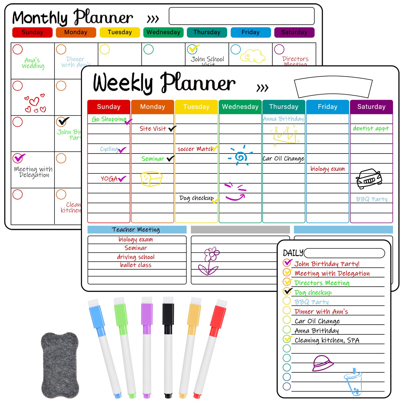 OFFCUP Magnetic Calendar for Fridge, Family Weekly Planner, A3 Monthly Planner, Daily Meal Planner Board, to Do List,Dry Erase Fridge Calendar Board Kit Monday to Sunday with 6 Markers and Eraser