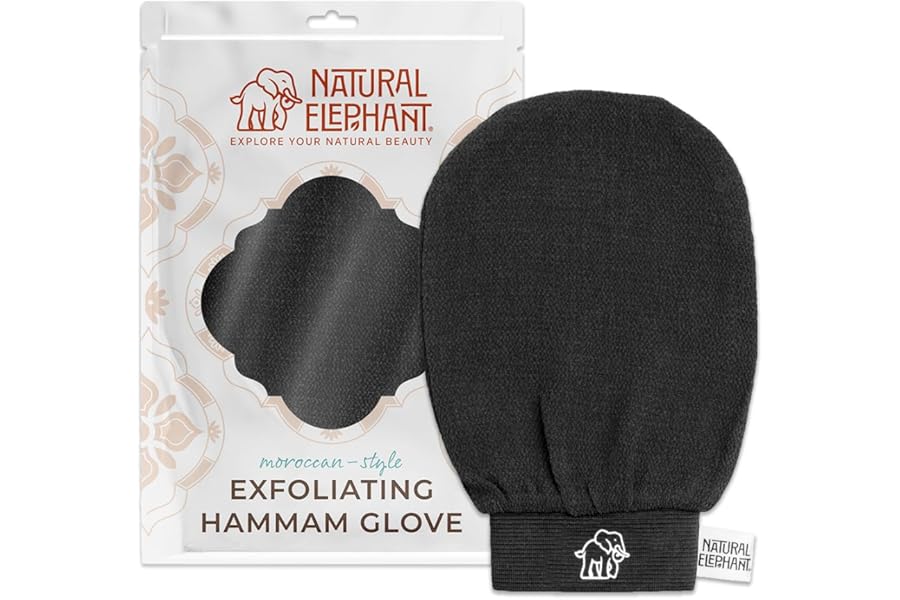 Natural Elephant Exfoliating Hammam Glove | Authentic Moroccan Kessa Body Scrub Mitt for Spa-Quality Skin Renewal | Pure Black Single