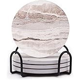 LIFVER Absorbent Coaster Sets of 4, Drink Coasters with Holder, Marble Style Ceramic Drink Coaster for Tabletop Protection, Suitable for Kinds of Cups, Wooden Table, Cool Home Decor, 4 Inches