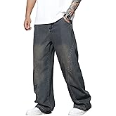 QGRSWBC Men's Baggy Jeans Wide Leg Hip Hop Pants Irregular Sutures Loose Fit Trousers Streetwear