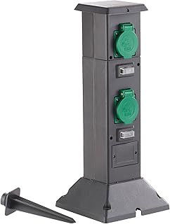 Royal Gardineer Steckdosensäule: 4-fach-Steckdosen-Säule für den Garten, spritzwassergeschützt IP44 (Steckdosensäule Garten)