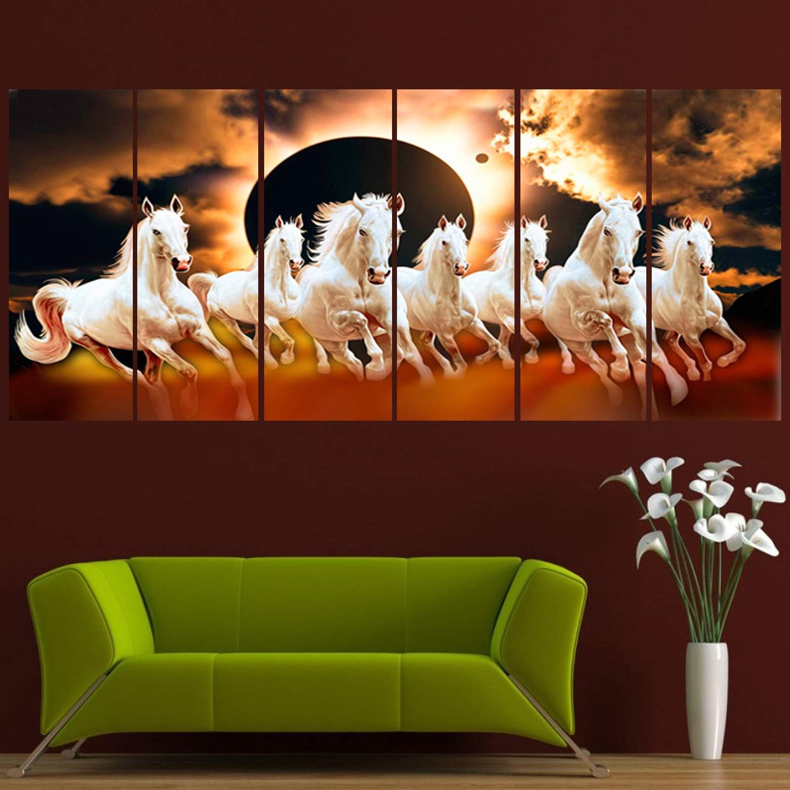 RAY DECOR Horses Digital Painting (Microfiber, 122x61x0.5 cm, Multicolour) - Pack of 7