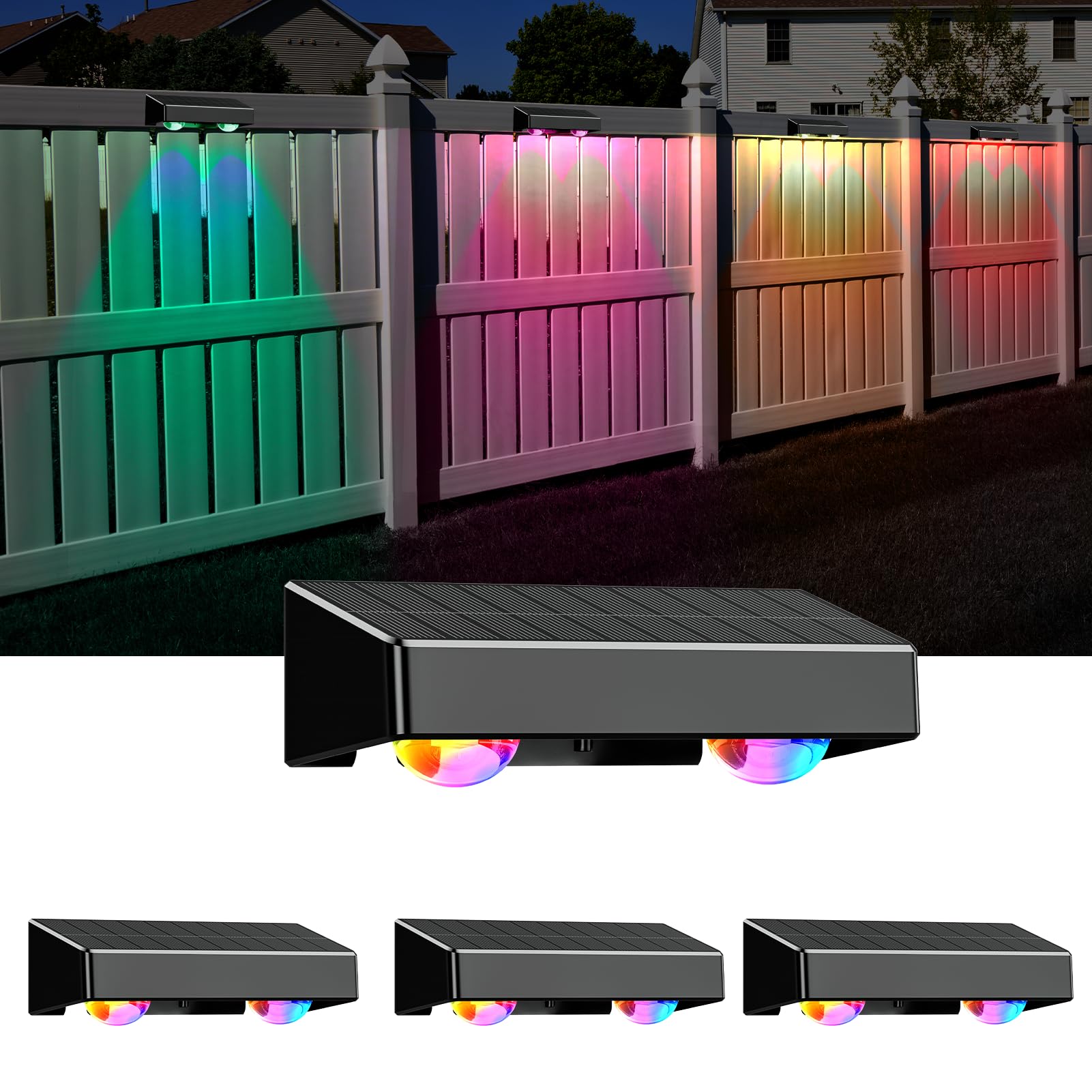 Kerry Solar Lights Outdoor, IP65 Outside Fence Lighting, Garden Wall Lights Solar Powered Waterproof with 11 Color Modes, External Fence Downlights for Patio, Yard, Deck Decoration - 4 Pack