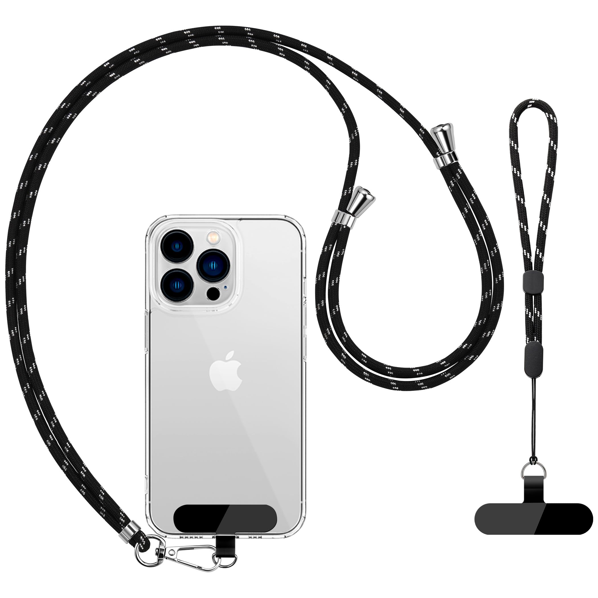 Photo 1 of CACOE Cell Phone Lanyard Universal Crossbody Multifuctional Lanyard Compatible with Most Smartphones (Black Silver, 30"?Neck Strap×1?+8"?Wrist Strap×1?)