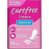 Carefree Panty Liners for Women, Regular, Wrapped, Unscented, 54 ct