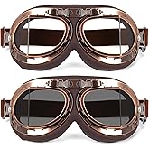 Lievermo Vintage Helmet Goggles 2 Pack Motorcycle Dirt Bike ATV Goggles Vintage Pilot Aviator Cruiser Scooter Off Road Motorcross Eyewear Glasses Dustproof Windproof for Men Women (Smoke+Clear)