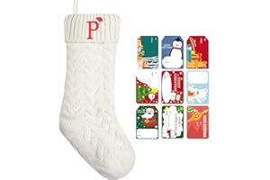 ZGCYSMHT Christmas Stockings Personalized Custom Initials 18 Inches Knitted Christmas Stockings with Letter Fireplace Hanging Monogram Xmas Stockings for Kids,Family Holiday Party Decoration（White P）