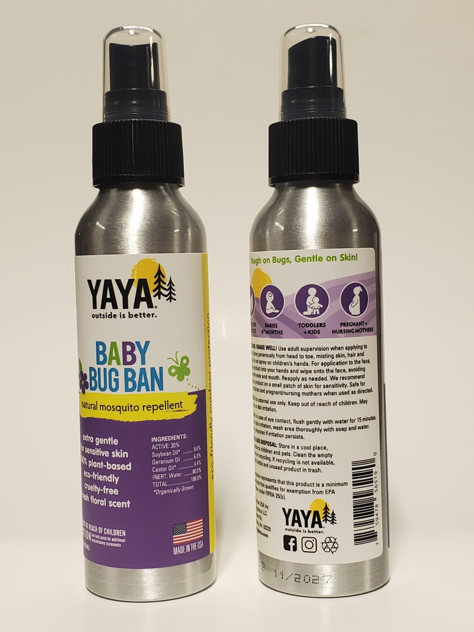 YAYA Organics Sun + Protection Bundle for Baby + Kids | Reef-Friendly SPF 50 Mineral Sunscreen and Deet-Free Bug Ban Natural Repellent Spray | Pure and Gentle | 3 oz / 4 oz