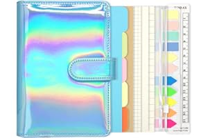 GEESINIMO 6 Ring Binder Journal with 4 Different Paper Styles, 2 Sets of Labels and 5 Paper Dividers, 5 PP Zipper Bags, 1 ruler, Aesthetic & Fashionable Stationery Gift for School, A6 Cuadernoo(Blue)