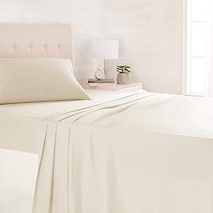 AmazonBasics Lightweight Super Soft Easy Care Microfiber Sheet Set with 16" Deep Pockets - Twin, Beige