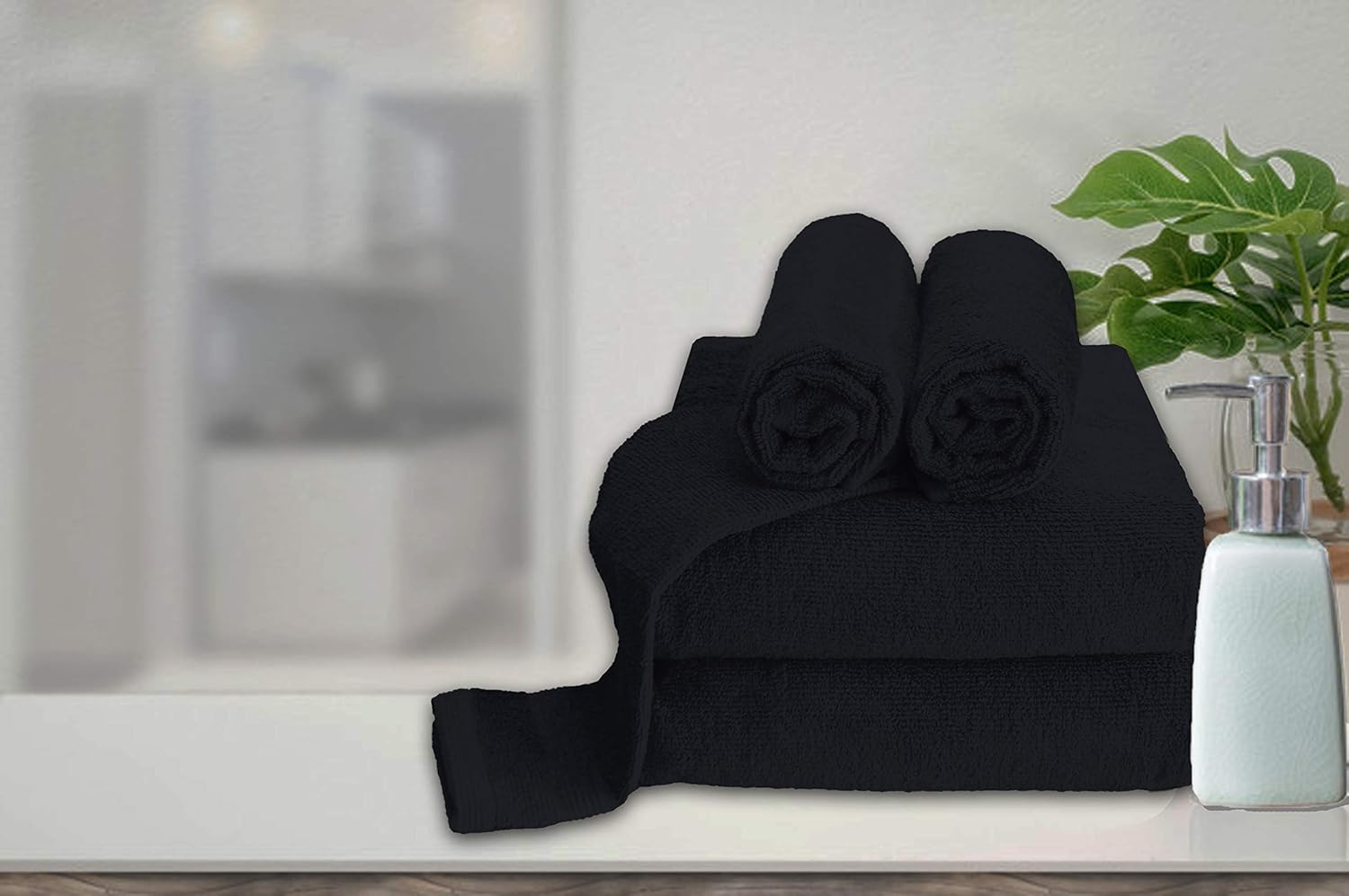 Elvana Home 8 Piece Towel Set 100% Ring Spun Cotton, 2 Bath Towels 27x54, 2 Hand Towels 16x28 and 4 Washcloths 13x13 - Ultra Soft Highly Absorbent Machine Washable Hotel Spa Quality - Black: Kitchen & Dining