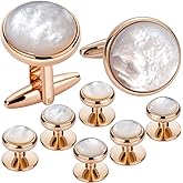 HAWSON Cufflinks and Tuxedo Studs Set for Men with Gift Box, Mother-of-Pearl Cuff links for French Cuff Shirt and Dress Shirt, Suitable for Wedding, Birthday, Party
