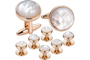HAWSON Cufflinks and Tuxedo Studs Set for Men with Gift Box, Mother-of-Pearl Cuff links for French Cuff Shirt and Dress Shirt, Suitable for Wedding, Birthday, Party