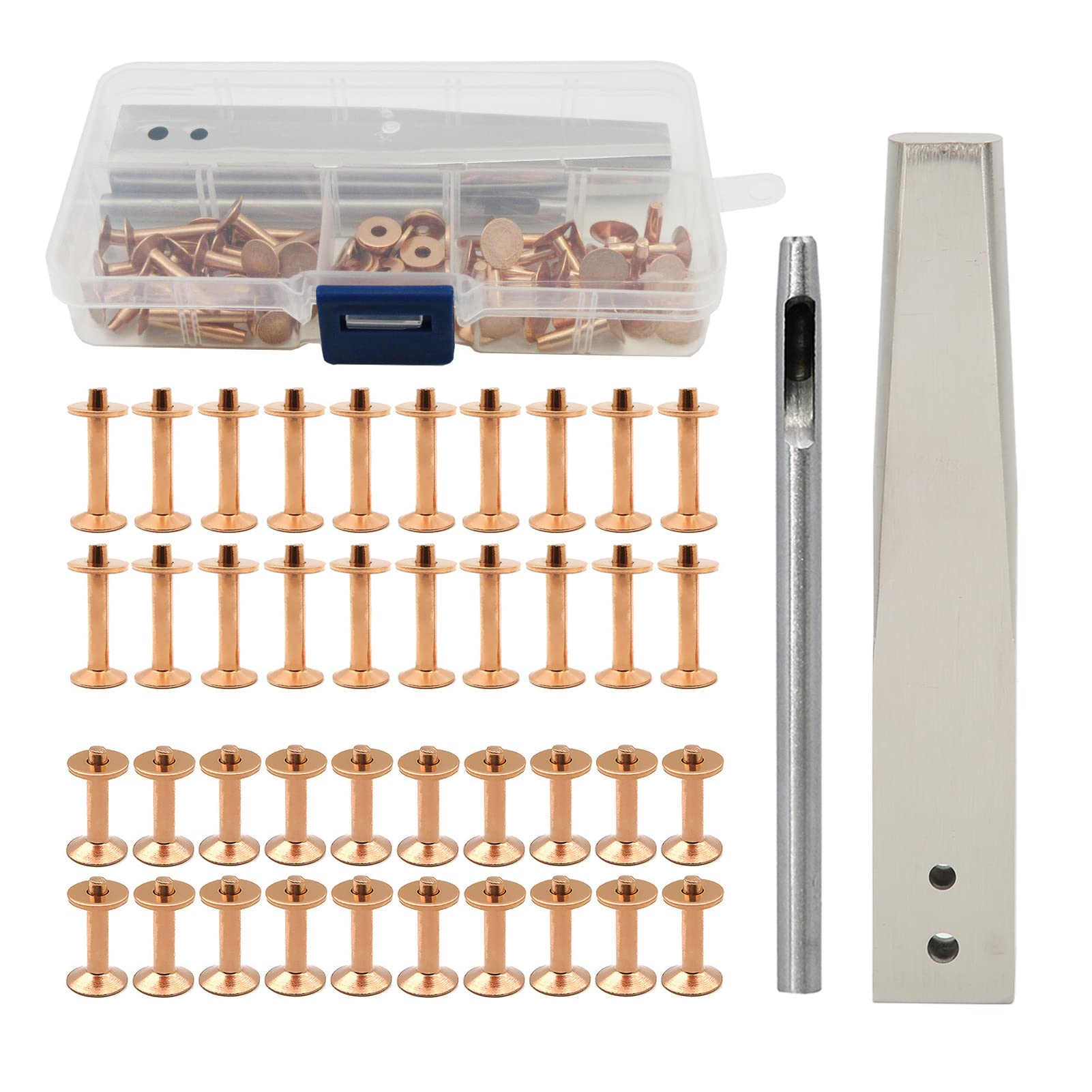 Copper Rivets and Burrs Kit,40 Sets Copper Rivets Leather Pure Copper Rivet Setting Tool for Belts Wallets Collars Leather DIY Craft Supplies (Style C)