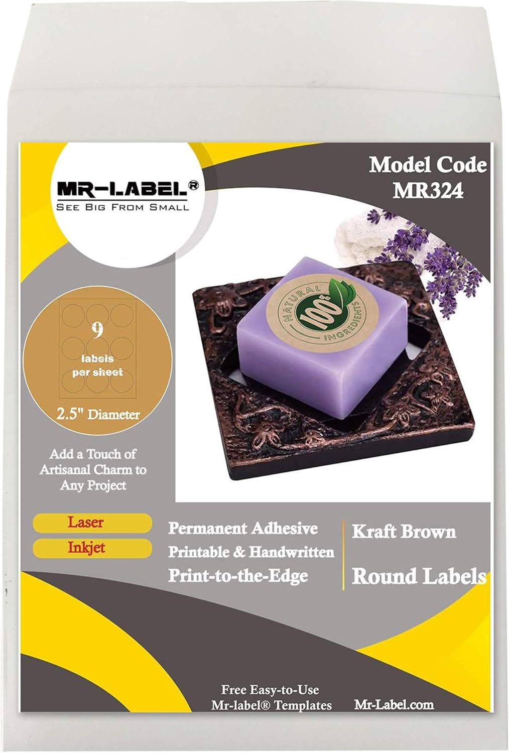 Mr-Label 2.5" Round Kraft Brown Labels - Circle Labels for Inkjet & Laser Printer - Self Adhesive Stickers for Gift Decoration | Hand Craft | Jar Lids (90 Labels)