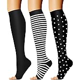CHARMKING 3 Pairs Open Toe Compression Socks for Women & Men Circulation 15-20 mmHg is Best Support for All Day Wear