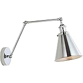 JONATHAN Y 7" Chrome Classic Industrial Metal Adjustable Arm LED Wall Sconce for Bedside Reading, Farmhouse Swing Arm Wall La
