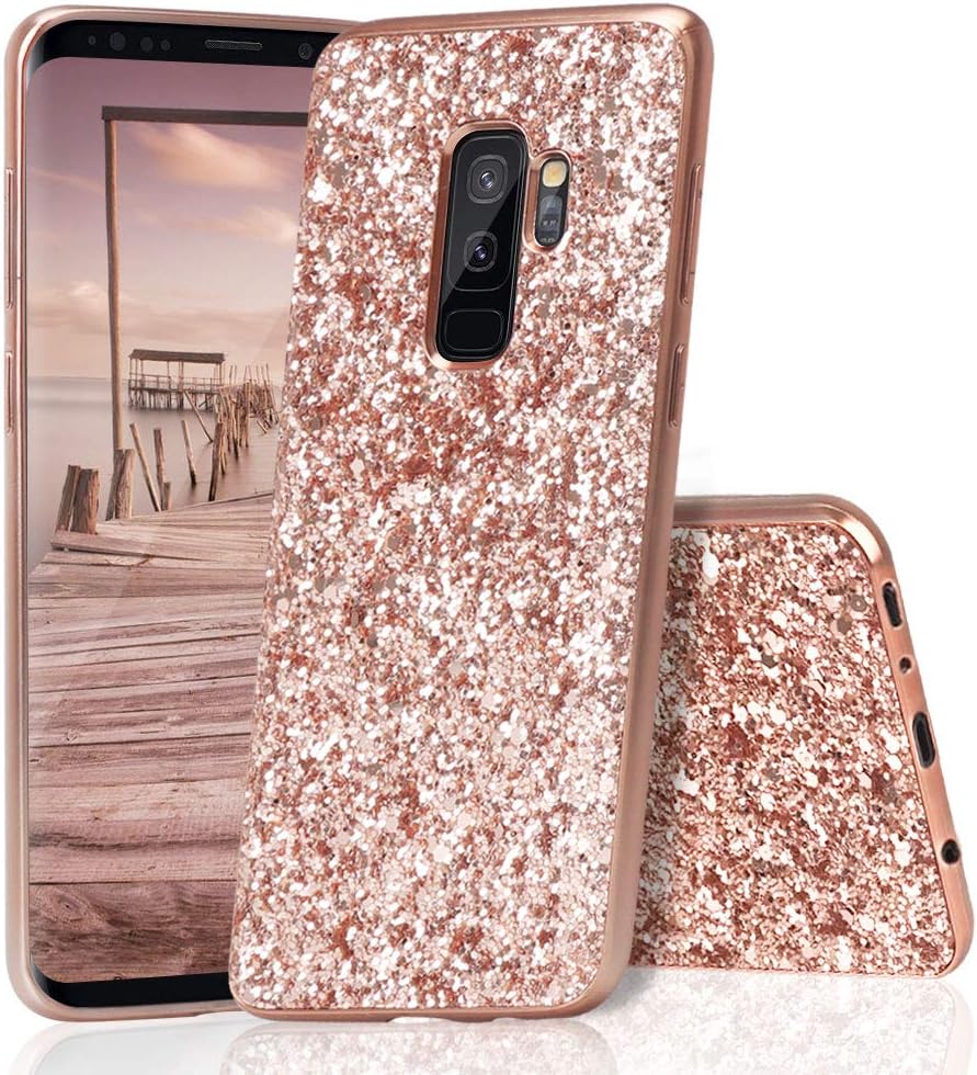 Galaxy S9 Case,Samsung Galaxy S9 Case,HUDDU Glitter Sparkles Luxury Shinny Hard Case Bling Anti-Scratch Back PC Diamond Cover Bumper Case Protective Girls Phone Case for Samsung Galaxy S9 Rose Gold