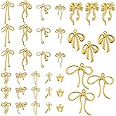 Gold Bows for Jewelry Making, 36 PCS Alloy Bowknot Charms Links Cute Bow Tie Connector Jewelry Making Charm 12 Styles Small Necklace Charms for DIY Keychains Earring Necklace Bracelet-Making Supplies