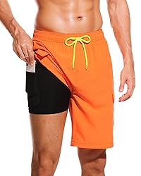 SILKWORLD Mens Swim Trunks Compression Lined Beach