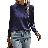 EVALESS Womens Casual Spring Summer Tops 2025 Trendy Crewneck Long Sleeve Shirts Basic T Shirts Loose Fit Pleated Tee Blouses