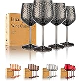 UNISWEET Stainless Steel Wine Glasses-18 oz Unbreakable Hammer point Wine Goblets, Elegant Unique Metal Wine Glass for Outdoor, Travel, Camping, Pool,Gift for Wine Lovers (Set of 4) (Black)
