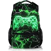 Kids Backpack, Cool Green Gamer Bookbag for Boys 6-8, Boys Gift for Birthday, 17 Inch Leisure Backpack for School Preschool Elementary Kindergarten