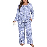 HOTGIFT Plus Size Womens Pajamas Set 2 Piece Pjs Loungewear Long Sleeve Sleepwear with Pockets Fall & Winter L-4XL