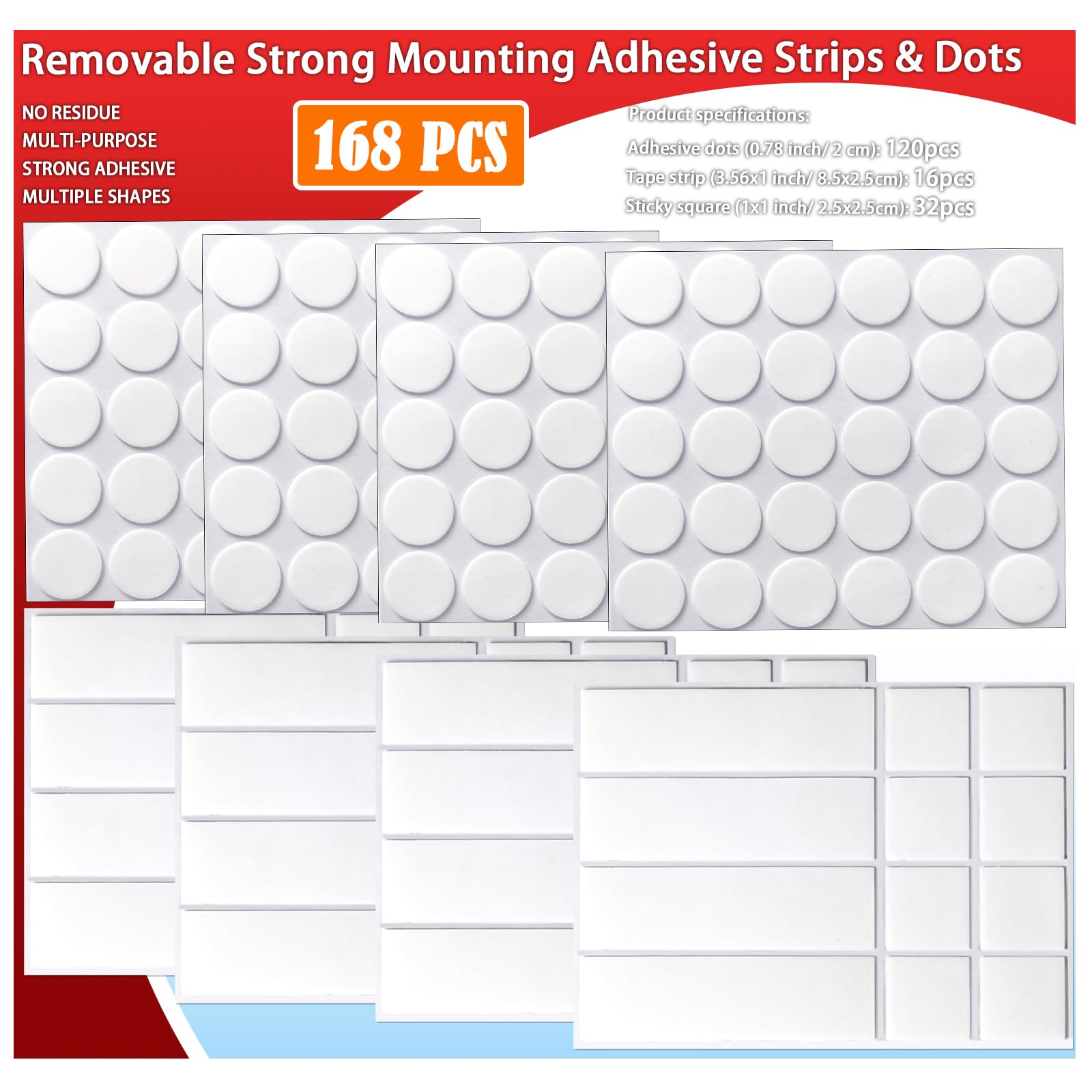 Photo 1 of Urdar Brunnr Double Sided Tape for Hanging Picture Poster Decorations, Removable Strong Mounting Adhesive Strips Dots for Balloon, Photo, Art Craft, Party Supplies