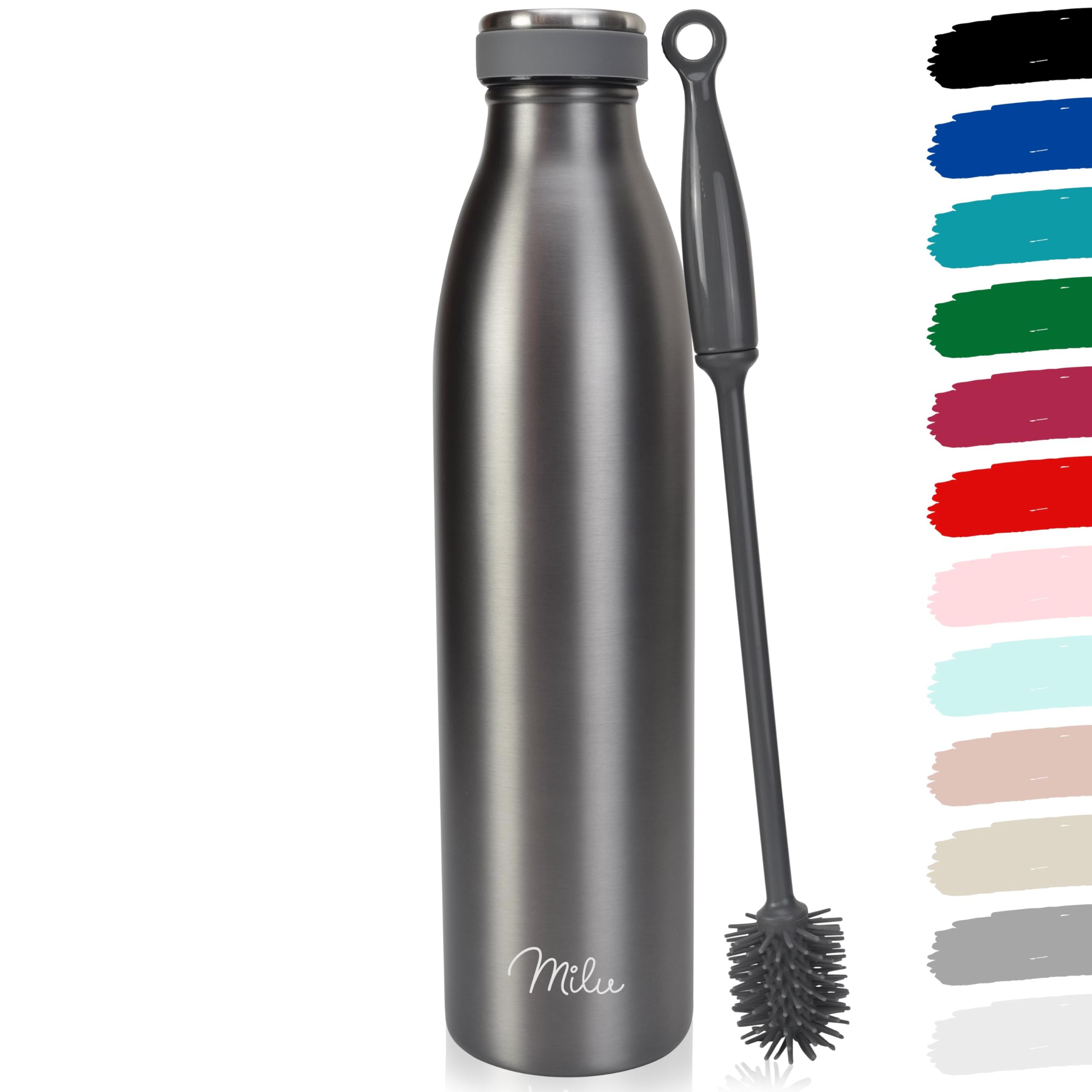 Milu Stainless Steel Drinking Bottle 1500 ml - Insulated Thermo Flask for Water - Leak Proof, Insulated and Double Walled, Carbonated (Granite Grey, 1,5L)
