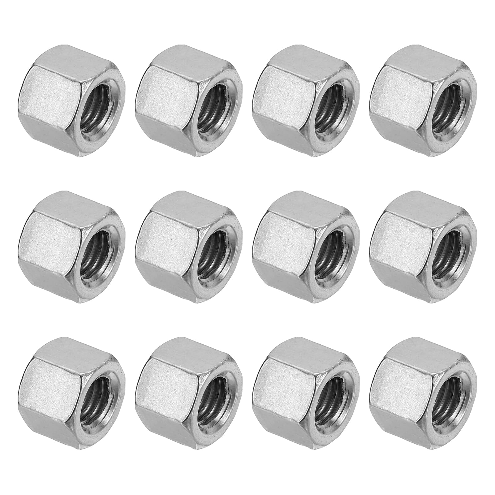 PATIKIL M12 x 1.75-Pitch 304 Stainless Steel Hex Coupling Nuts, 12Pcs 15mm/ 0.6" Length Coarse Fully Threaded Rod Coupling Nut Studding Connector Fasteners, Silver Tone