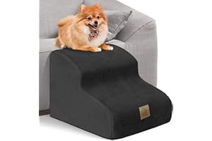 Mestuel Dog Stairs for Small Dogs Cats, 2-Tiers Dog Stairs for Couch Sofa, Dog Steps Ramp for Old Small Short Leg Dogs, Pet Stairs Steps Ladder with Nonslip Bottom& Washable Cover, Black