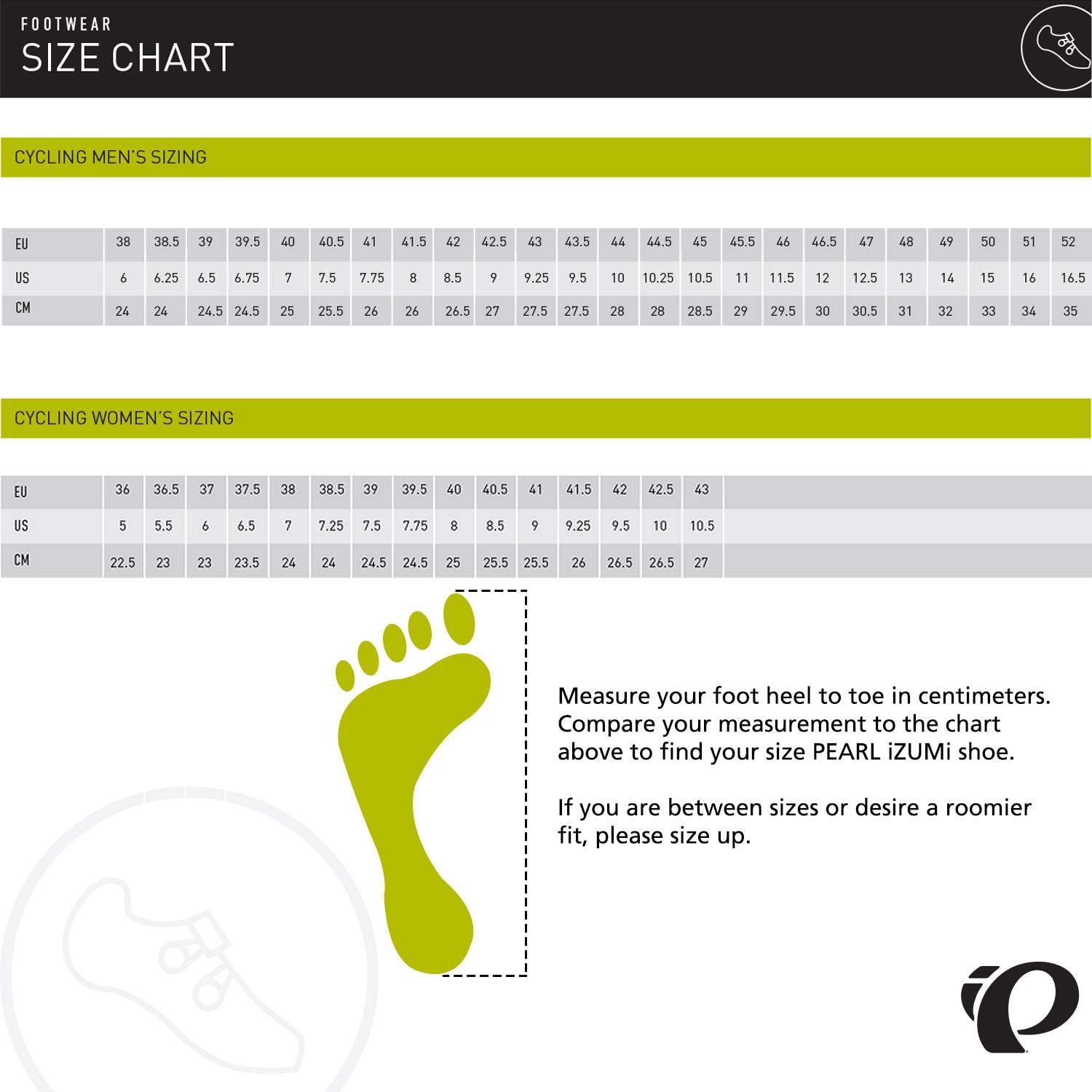 pearl izumi cycling shoes sizing